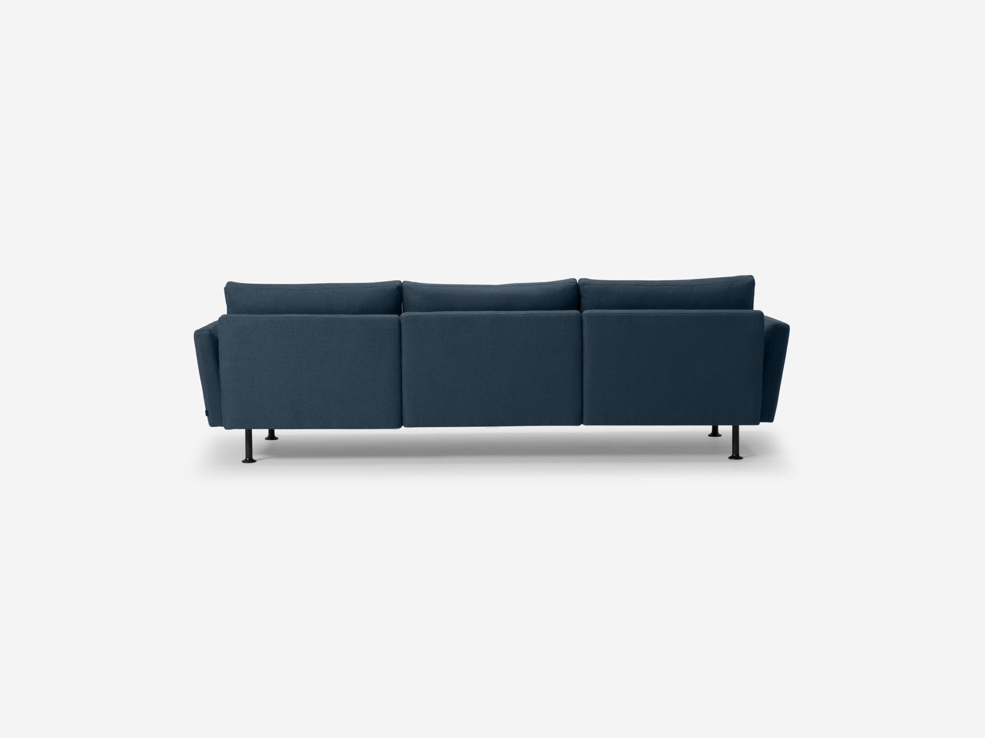 Modern blue sofa back view